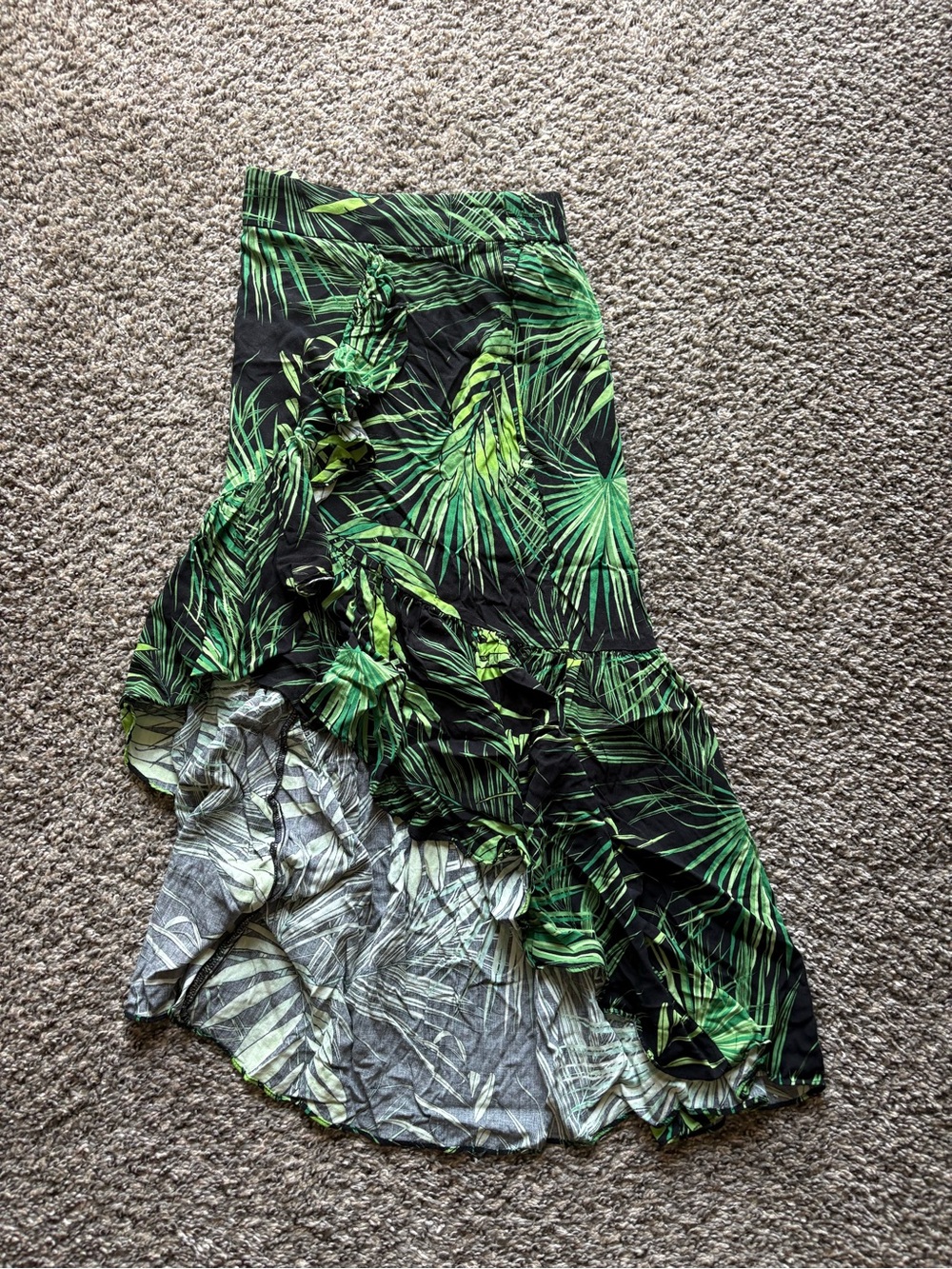 Tropical Ruffle High-Low Skirt in Green Palm